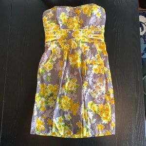 Grey tube-top dress with white flowers, size 3.